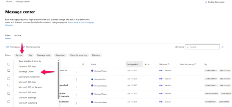 How to Check Message Center in O365 Admin Panel - Oryon Knowledge Base